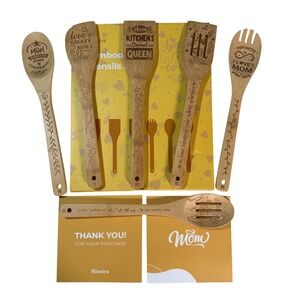 Riveira Bamboo Kitchen Utensils Spatulas Spoons Set Mom Gift 6pc